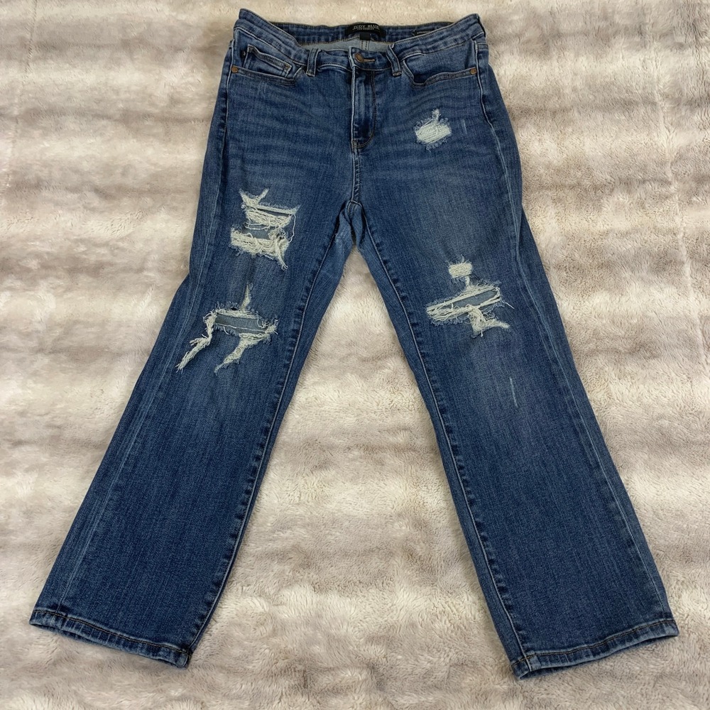 Judy Blue Straight Leg Distressed Jeans Medium Wash JB88517 Womens 3/31
